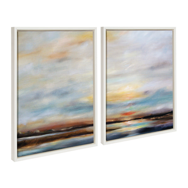 Kate & Laurel Sylvie Carolina Sunset Diptych Framed Canvas Art Set By Mary Sparrow