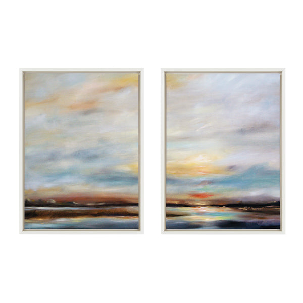 Kate & Laurel Sylvie Carolina Sunset Diptych Framed Canvas Art Set By Mary Sparrow
