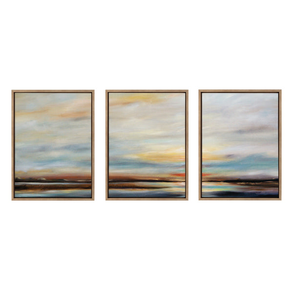 Kate & Laurel Sylvie Carolina Sunset Triptych Framed Canvas Art Set By Mary Sparrow