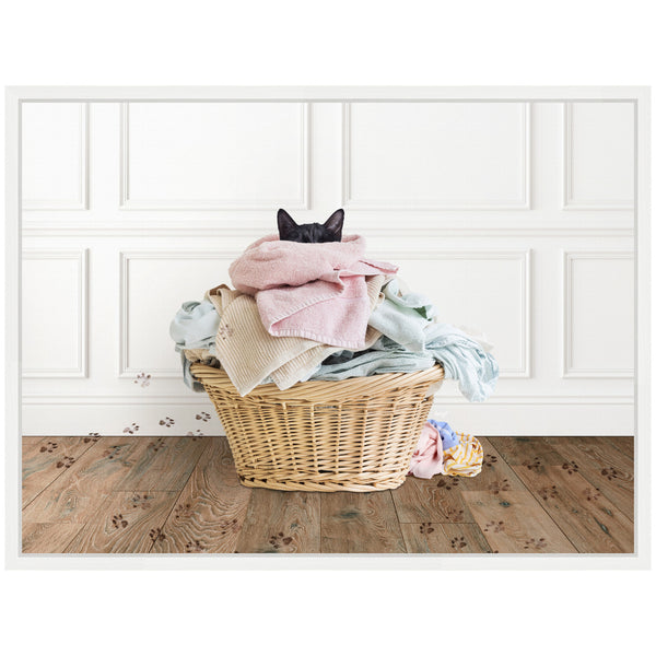 Kate & Laurel Sylvie Cat In A Basket Traditional Laundry Framed Canvas By Amy Peterson