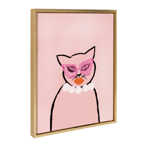 Kate & Laurel Sylvie Cat In Pearls Framed Canvas By Bouffants And Broken Hearts