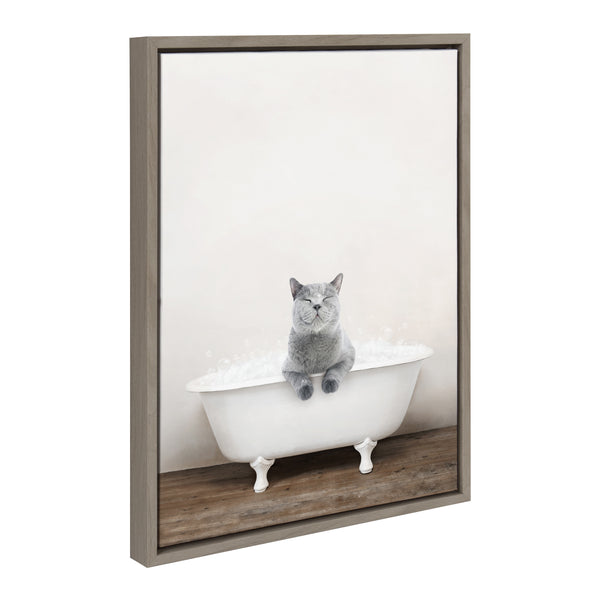 Kate & Laurel Sylvie Cat In Rustic Bath Framed Canvas By Amy Peterson Art Studio