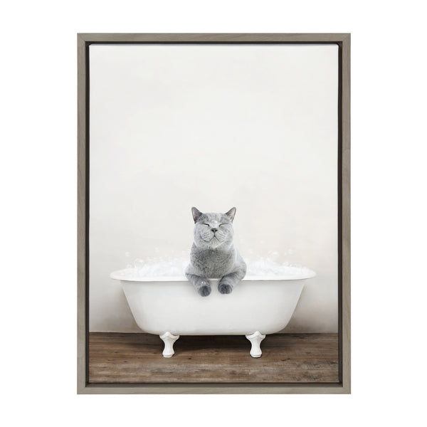 Kate & Laurel Sylvie Cat In Rustic Bath Framed Canvas By Amy Peterson Art Studio