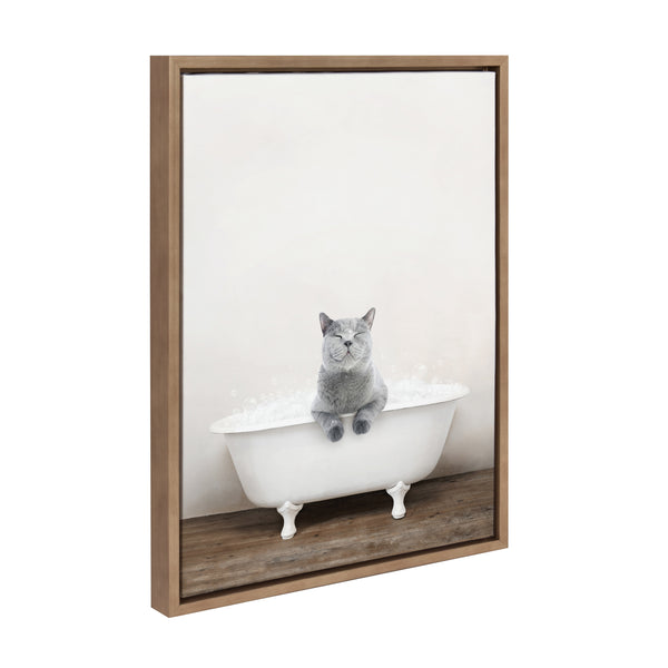 kate & laurel Sylvie Cat in Rustic Bath Framed Canvas by Amy Peterson Art Studio