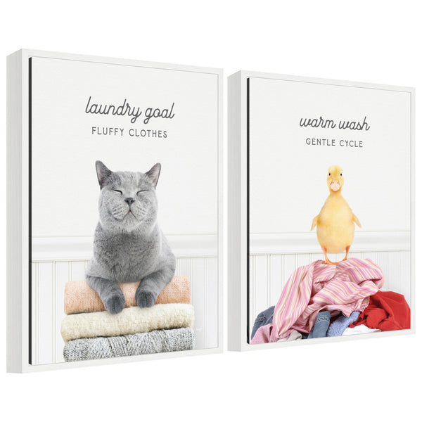 kate & laurel Sylvie Cat Laundry Goals and Ducky Gentle Cycle Framed Canvas Art Set by Amy Peterson