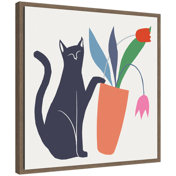 Kate & Laurel Sylvie Cat Vase 6 Framed Canvas By Hannah Beisang