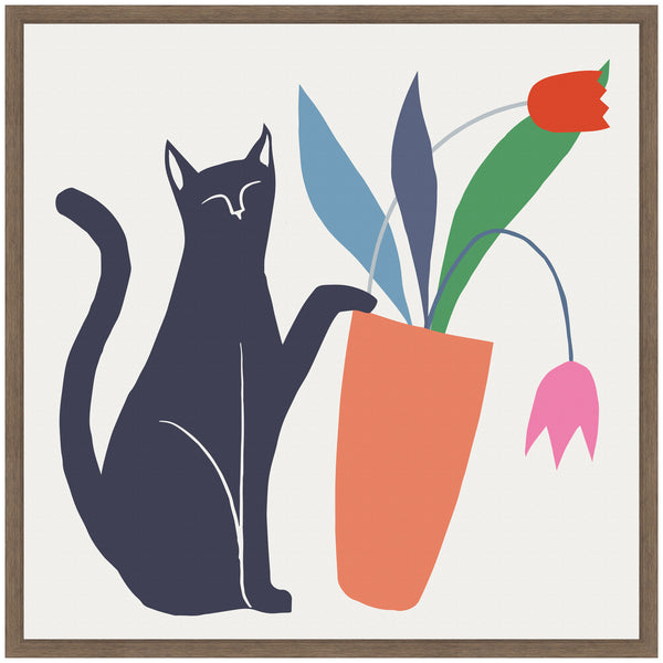 Kate & Laurel Sylvie Cat Vase 6 Framed Canvas By Hannah Beisang