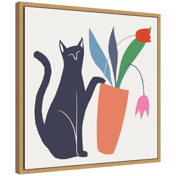 kate & laurel Sylvie Cat Vase 6 Framed Canvas by Hannah Beisang