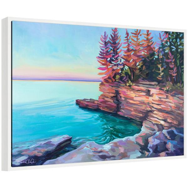 kate & laurel Sylvie Cave Point at Sunrise Framed Canvas by Rachel Christopoulos