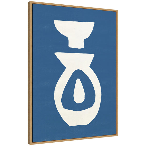 kate & laurel Sylvie Ceramic Blue Beige 1 Framed Canvas by Rocket Jack