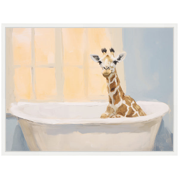 Kate & Laurel Sylvie Charming Boho Cottage Farmhouse Giraffe In Bathtub Framed Canvas By The Creative Bunch Studio