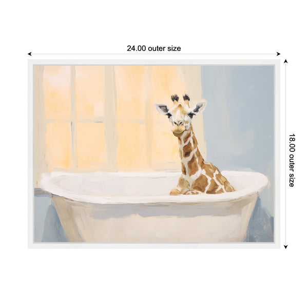 Kate & Laurel Sylvie Charming Boho Cottage Farmhouse Giraffe In Bathtub Framed Canvas By The Creative Bunch Studio