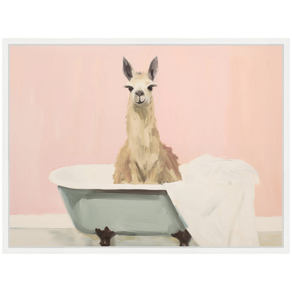Kate & Laurel Sylvie Charming Boho Cottage Farmhouse Llama In Bathtub Framed Canvas By The Creative Bunch Studio