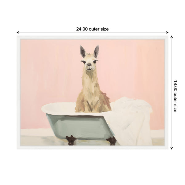 Kate & Laurel Sylvie Charming Boho Cottage Farmhouse Llama In Bathtub Framed Canvas By The Creative Bunch Studio