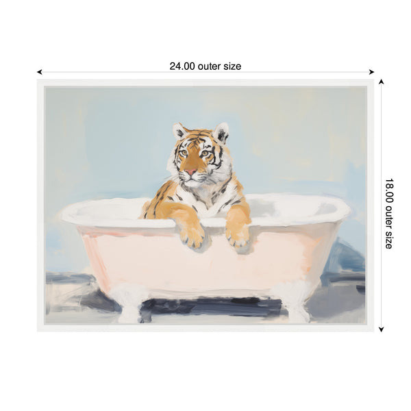 Kate & Laurel Sylvie Charming Boho Cottage Farmhouse Tiger In Bathtub Framed Canvas By The Creative Bunch Studio