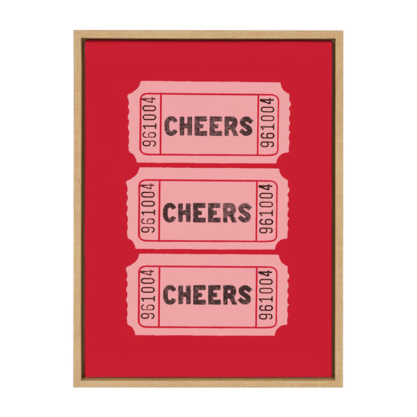 Kate & Laurel Sylvie Cheers Pink Red Ticket Framed Canvas By Alli Standefer
