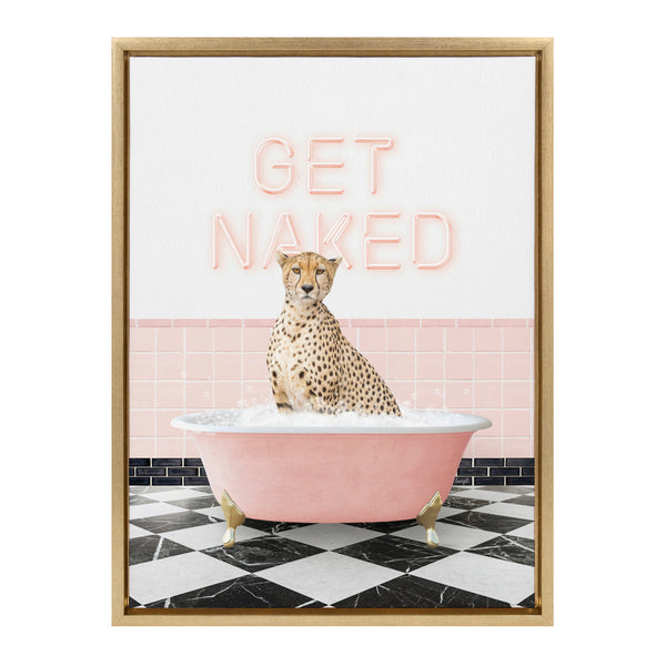 Kate & Laurel Sylvie Cheetah Get Naked In Retro Pink Bath Framed Canvas By Amy Peterson Art Studio
