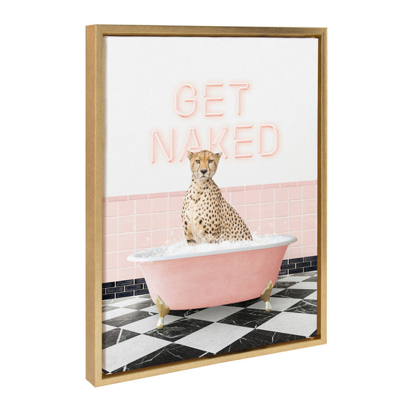 kate & laurel Sylvie Cheetah Get Naked in Retro Pink Bath Framed Canvas by Amy Peterson Art Studio