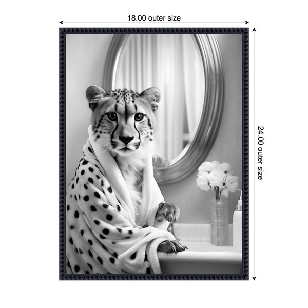Kate & Laurel Sylvie Cheetah Glam Bathroom Towel Robe Black And White Framed Canvas By The Creative Bunch Studio