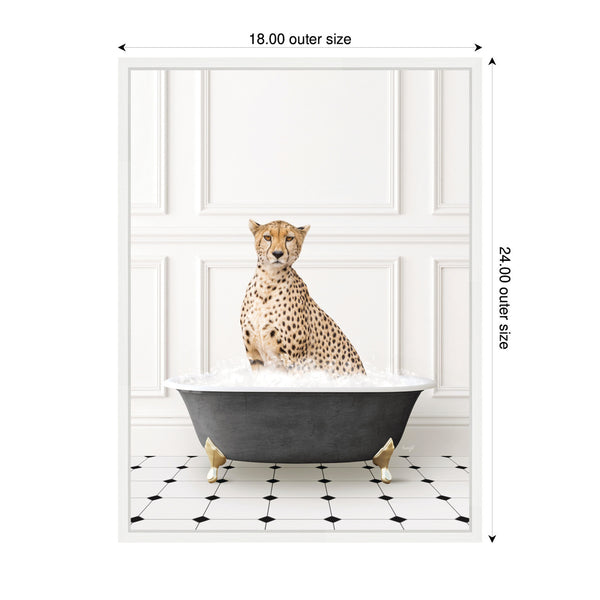 Kate & Laurel Sylvie Cheetah In Classic Black And White Bathtub Framed Canvas By Amy Peterson