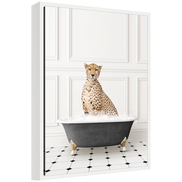 kate & laurel Sylvie Cheetah in Classic Black and White Bathtub Framed Canvas by Amy Peterson