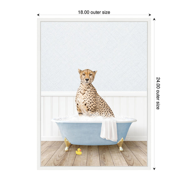 Kate & Laurel Sylvie Cheetah In Cottage Blue Bathtub Framed Canvas By Amy Peterson