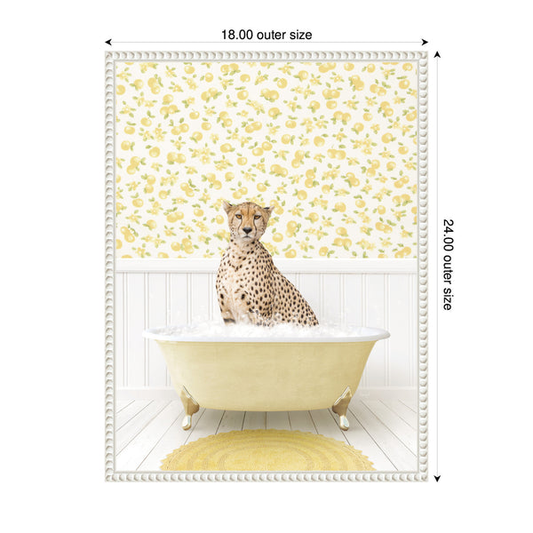 Kate & Laurel Sylvie Cheetah In Cottage Yellow Bathtub Framed Canvas By Amy Peterson
