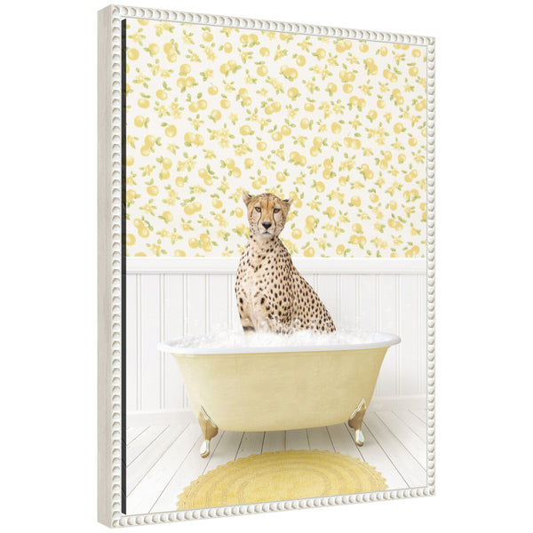 kate & laurel Sylvie Cheetah in Cottage Yellow Bathtub Framed Canvas by Amy Peterson
