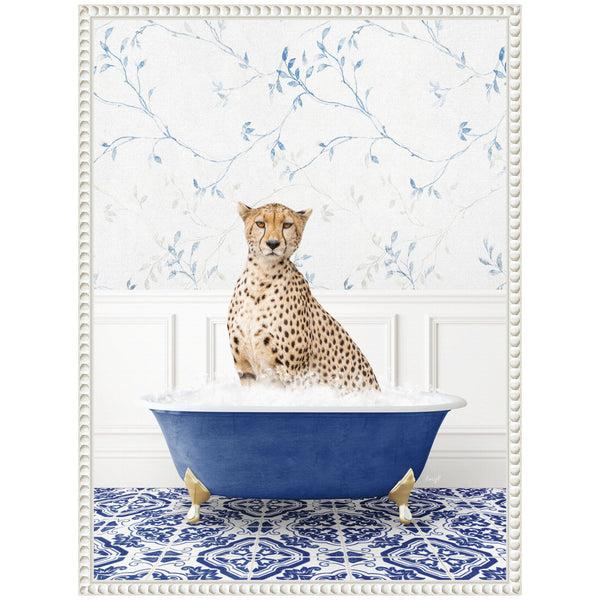 Kate & Laurel Sylvie Cheetah In Eclectic Blue Bath Framed Canvas By Amy Peterson