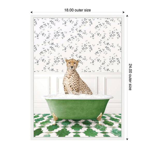 Kate & Laurel Sylvie Cheetah In Eclectic Green Bathtub Framed Canvas By Amy Peterson