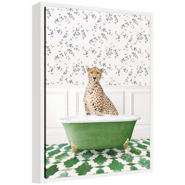 kate & laurel Sylvie Cheetah in Eclectic Green Bathtub Framed Canvas by Amy Peterson
