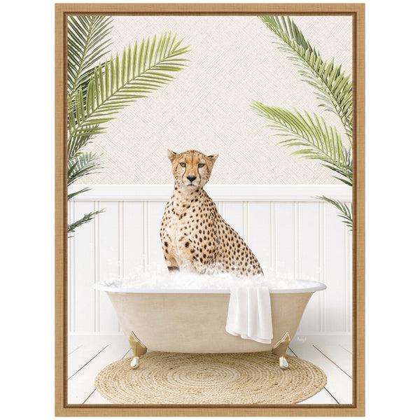 Kate & Laurel Sylvie Cheetah In Palms Bath Framed Canvas By Amy Peterson