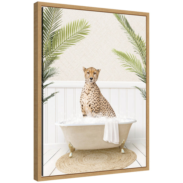 kate & laurel Sylvie Cheetah in Palms Bath Framed Canvas by Amy Peterson