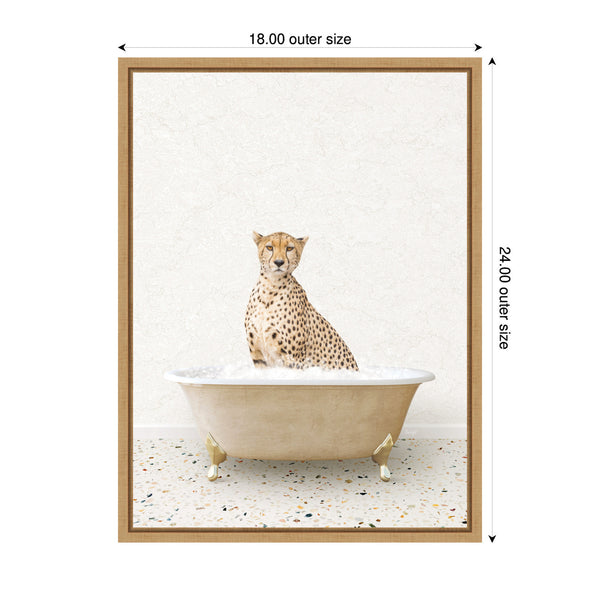 Kate & Laurel Sylvie Cheetah In Terrazzo Bathtub Framed Canvas By Amy Peterson