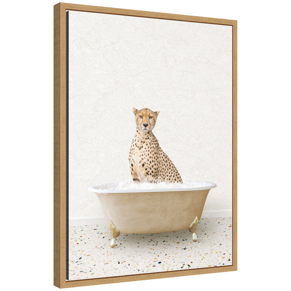 kate & laurel Sylvie Cheetah in Terrazzo Bathtub Framed Canvas by Amy Peterson