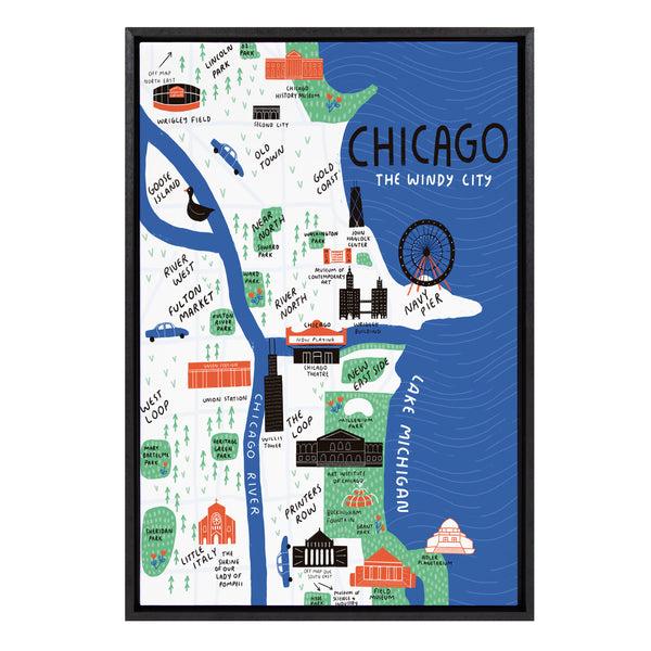 kate & laurel Sylvie Chicago Illustration Framed Canvas by Stacie Bloomfield