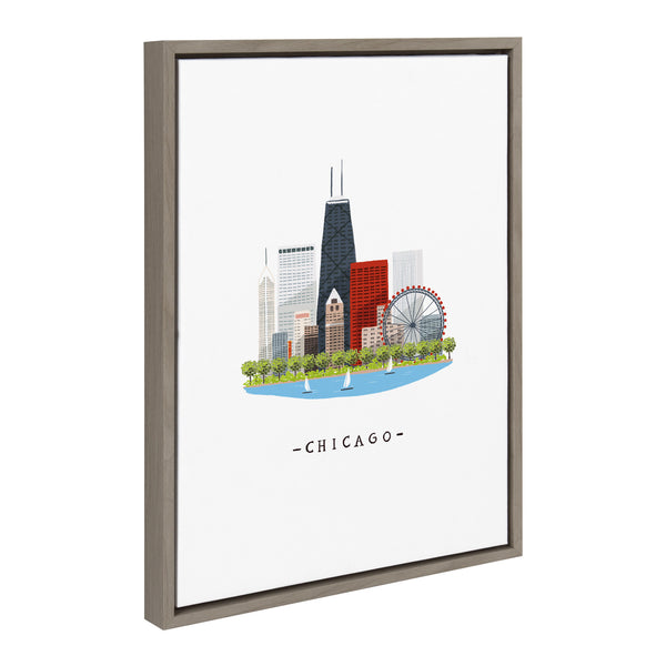 Kate & Laurel Sylvie Chicago Skyline Illustration Framed Canvas By Maja Tomljanovic