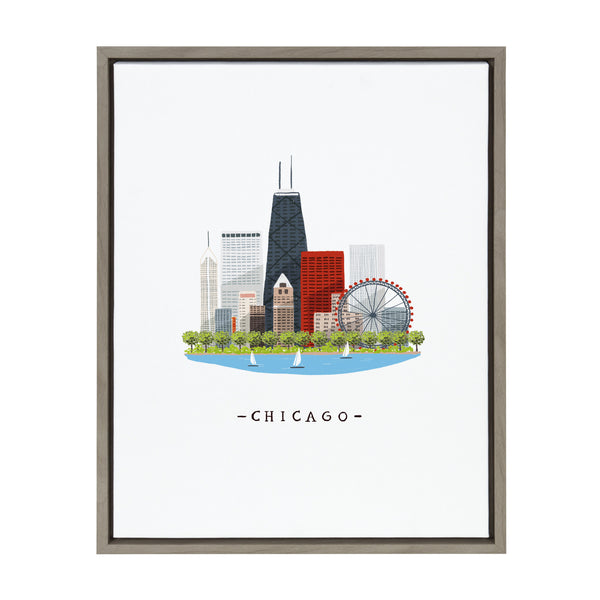 kate & laurel Sylvie Chicago Skyline Illustration Framed Canvas by Maja Tomljanovic