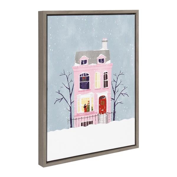 Kate & Laurel Sylvie Christmas Pink House Framed Canvas By Maja Tomljanovic