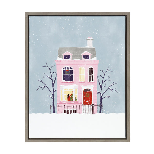 kate & laurel Sylvie Christmas Pink House Framed Canvas by Maja Tomljanovic