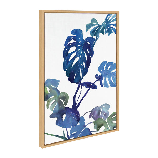 Kate & Laurel Sylvie CI Monstera Blue Magic Framed Canvas By Ingrid Sanchez Of CreativeIngrid
