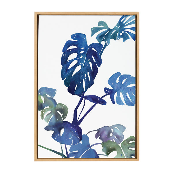 kate & laurel Sylvie CI Monstera Blue Magic Framed Canvas by Ingrid Sanchez of CreativeIngrid