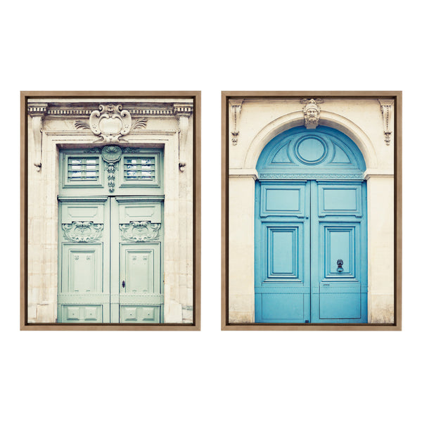 Kate & Laurel Sylvie Classic Parisian Door And Blue Paris Door Framed Canvas Art Set By Caroline Mint