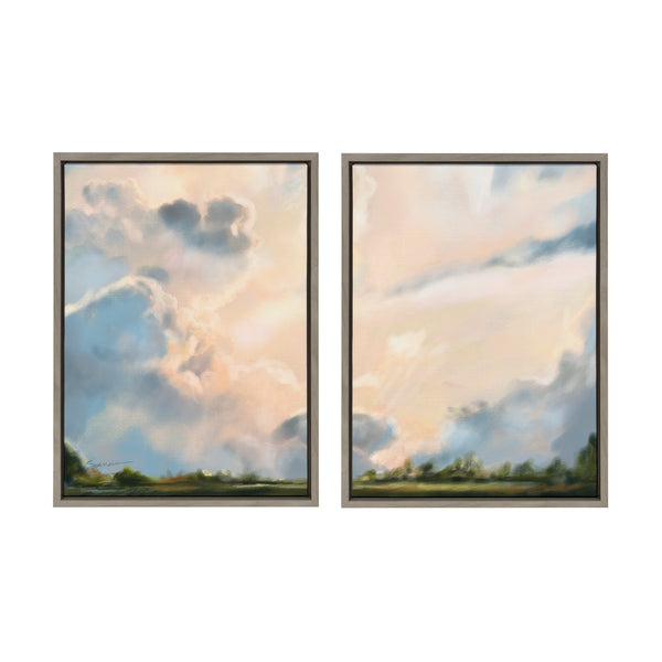 Kate & Laurel Sylvie Clouds Framed Canvas Set By Mary Sparrow