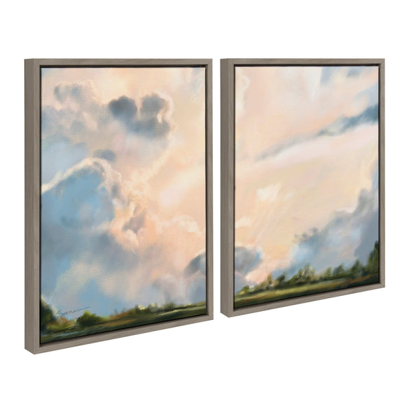 Kate & Laurel Sylvie Clouds Framed Canvas Set By Mary Sparrow
