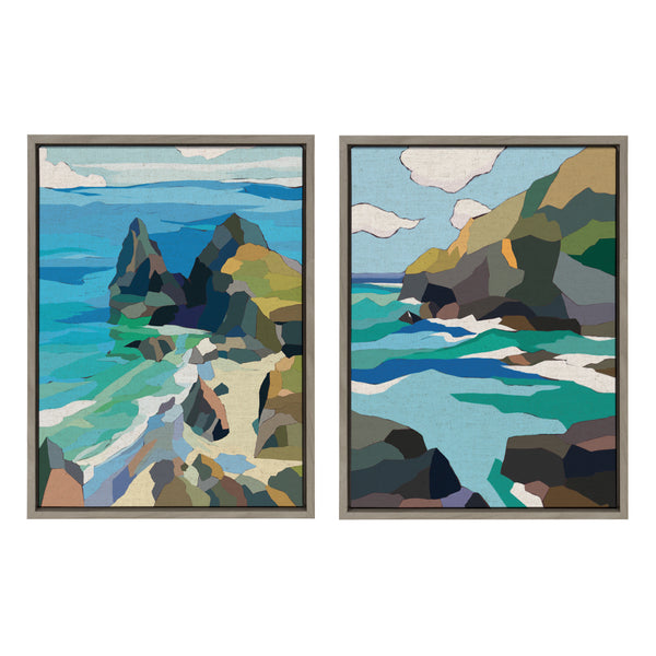 Kate & Laurel Sylvie Coast And Phi Phi On Neutral Linen Framed Canvas Art Set By Nikita Jariwala