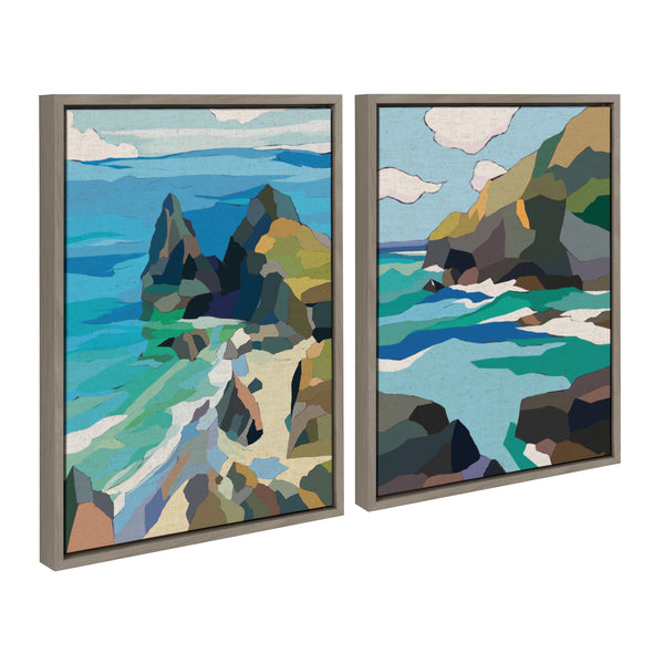 Kate & Laurel Sylvie Coast And Phi Phi On Neutral Linen Framed Canvas Art Set By Nikita Jariwala