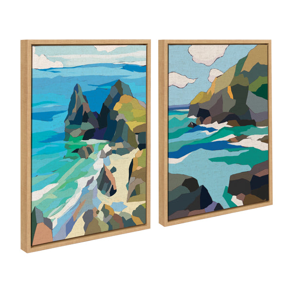 kate & laurel Sylvie Coast and Phi Phi on Neutral Linen Framed Canvas Art Set by Nikita Jariwala