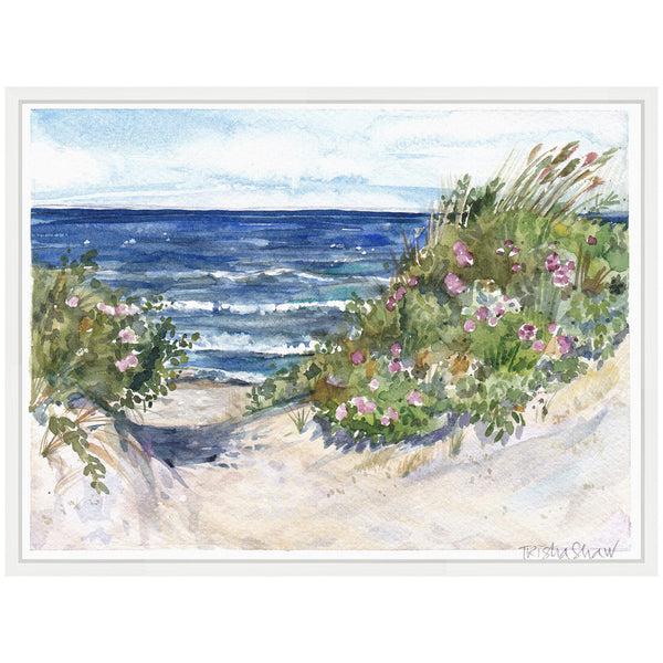 Kate & Laurel Sylvie Coast Guard Beach With Roses In The Dunes Framed Canvas By Patricia Shaw