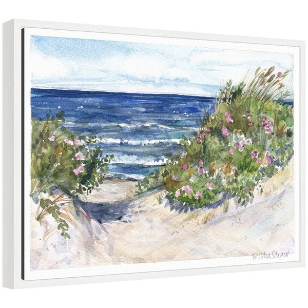 kate & laurel Sylvie Coast Guard Beach with Roses In The Dunes Framed Canvas by Patricia Shaw